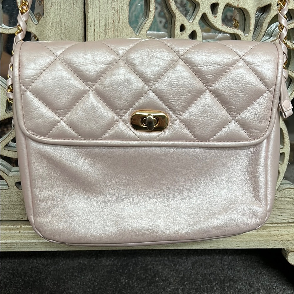 Jacqueline Ferrar Pink Quilted Shoulder Bag with Gold Hardware